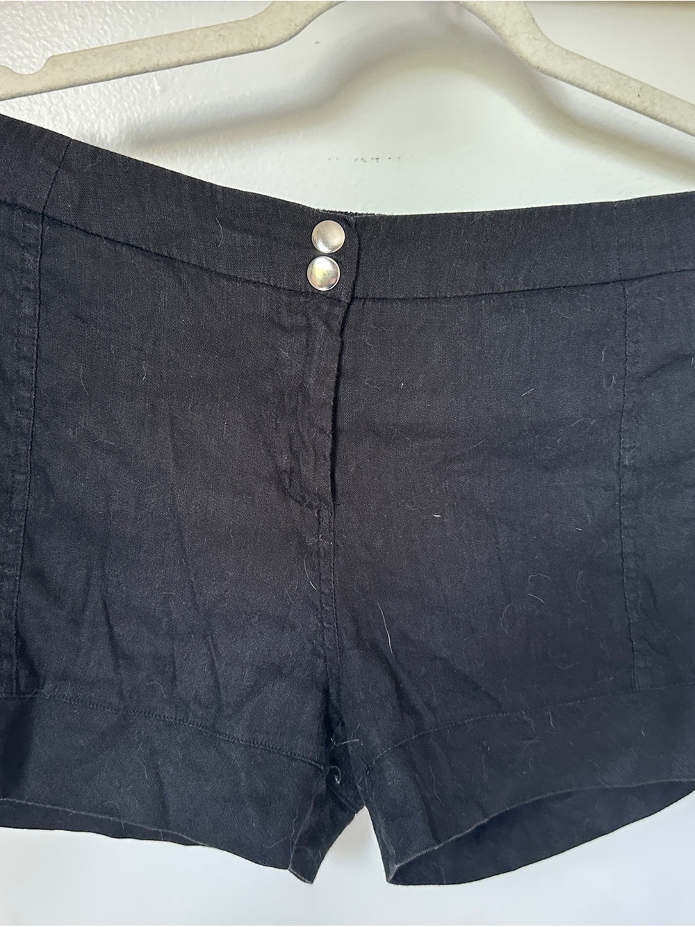 bebe Black High-Waist Linen-Blend Shorts with Double Button